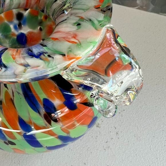 Vintage Hand Blown Art Glass Comfety Spotted Heavy Vase 2 Handles - Picture 15 of 16